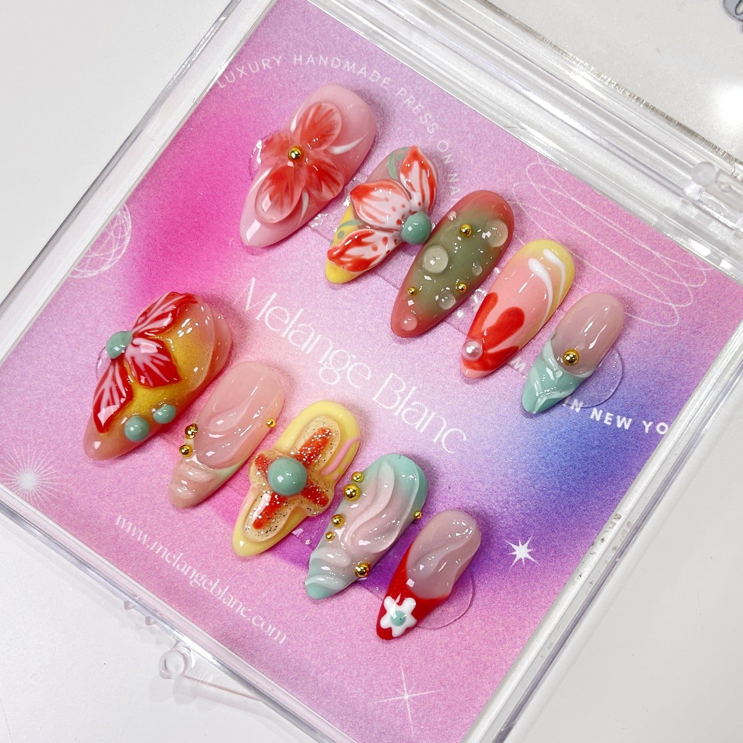 PO093 colorful flower garden almond press on nails