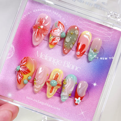 PO093 colorful flower garden almond press on nails