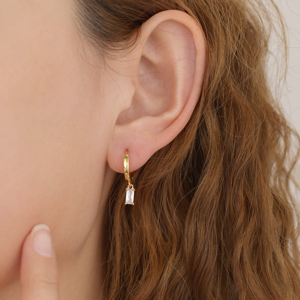 E166 Gold filled huggie hoop earrings, emerald earrings