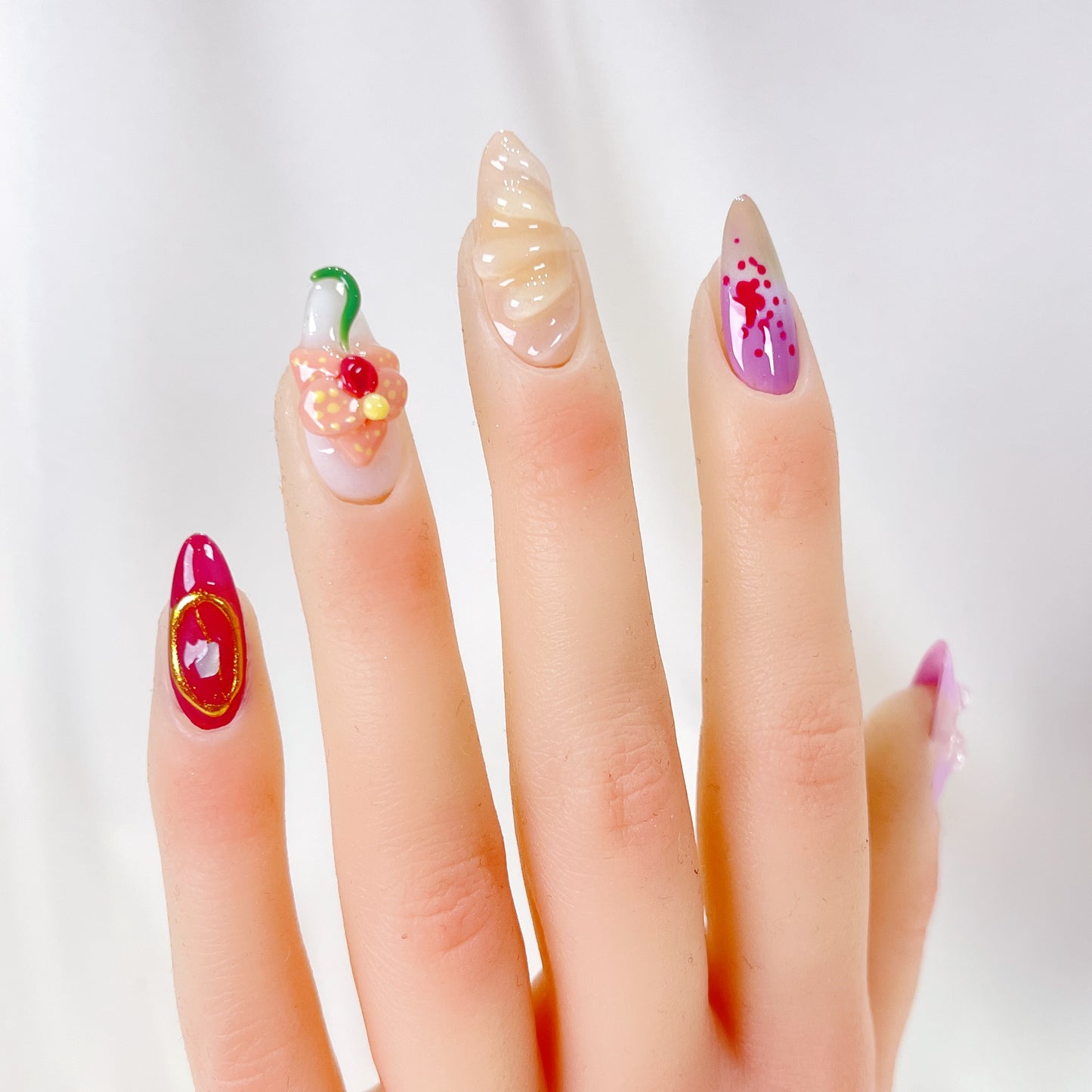 PO094 purple orchid flower almond press on nails