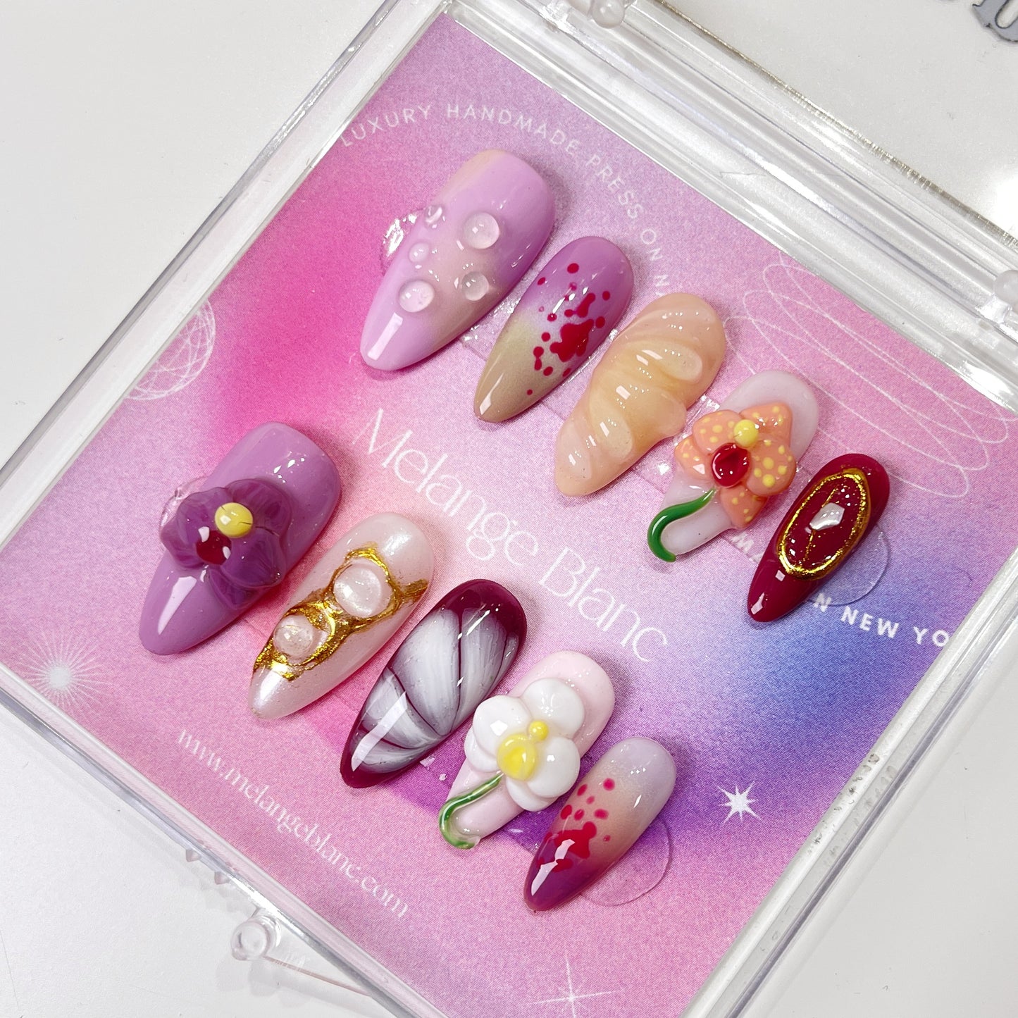 PO094 purple orchid flower almond press on nails