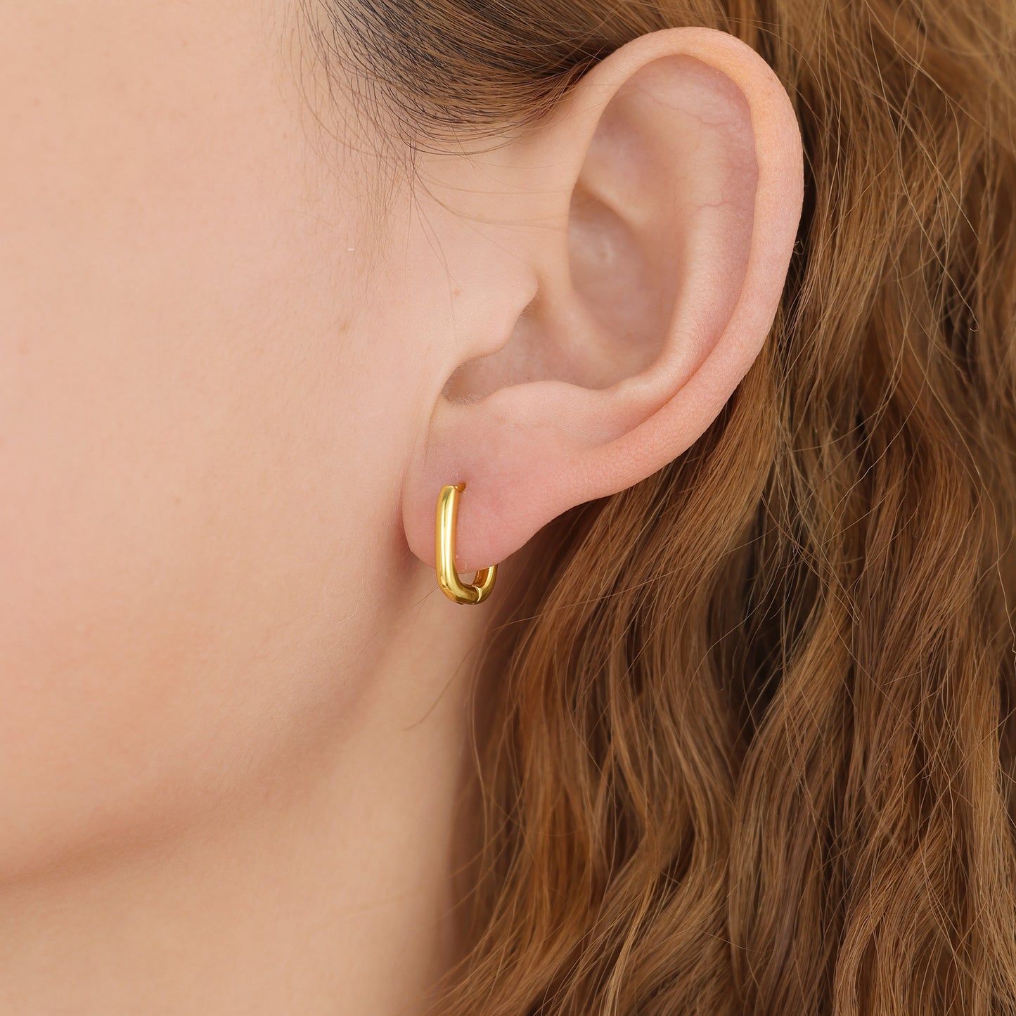 Gold Vermeil E079 oval rectangle huggie hoop earrings