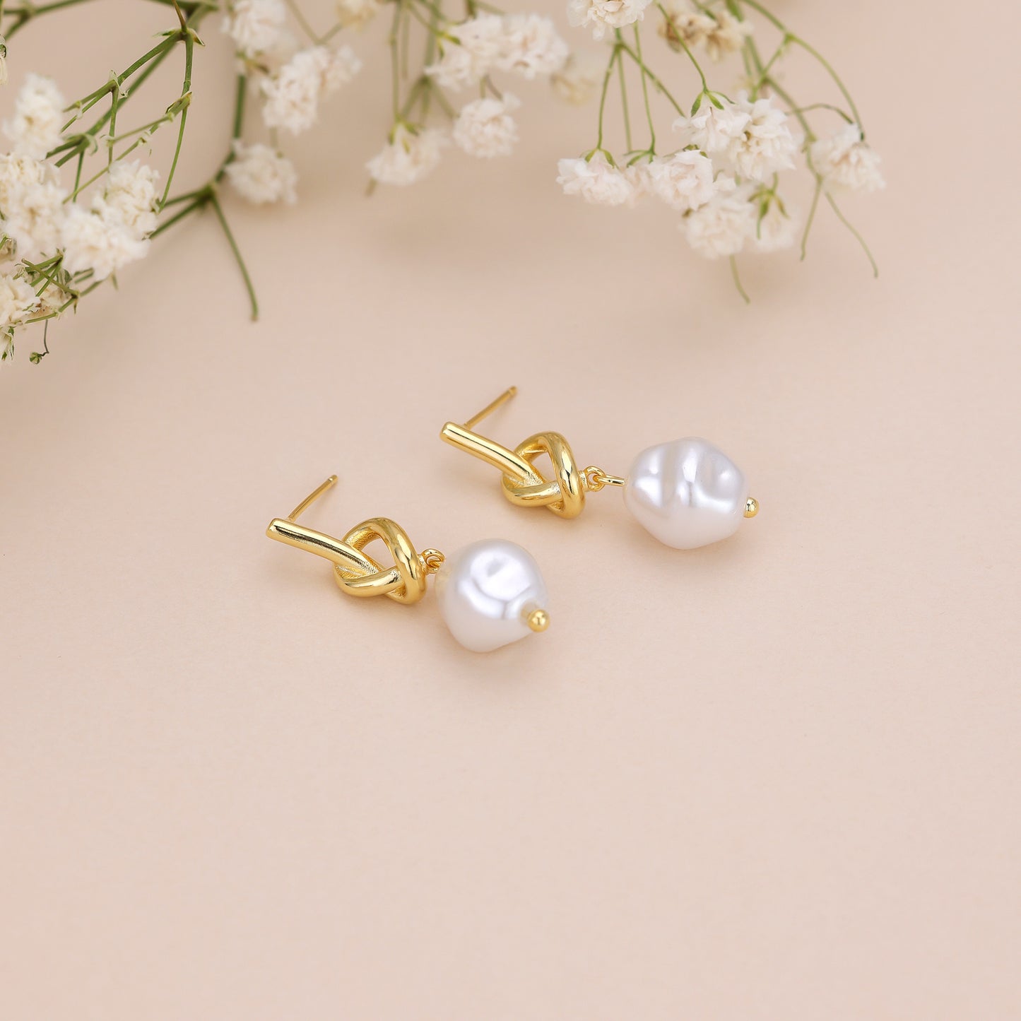 E161 love knot pearl dangle stud earrings
