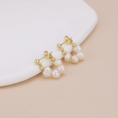 Gold Vermeil E134 dainty freshwater pearl huggie hoop earrings