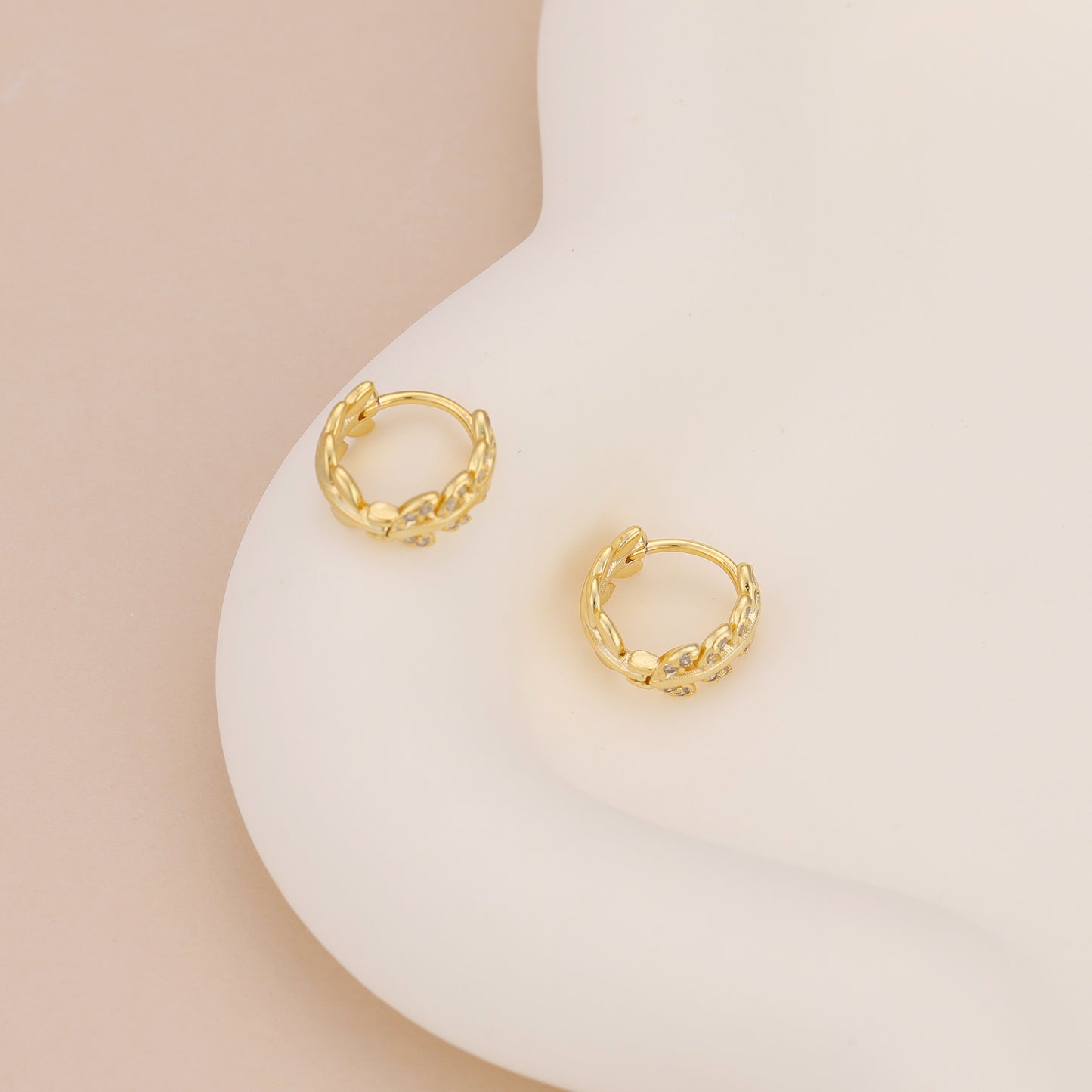 E043 gold leaf huggie hoop earrings