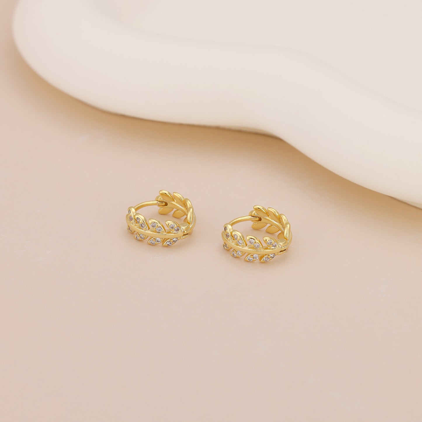 E043 gold leaf huggie hoop earrings