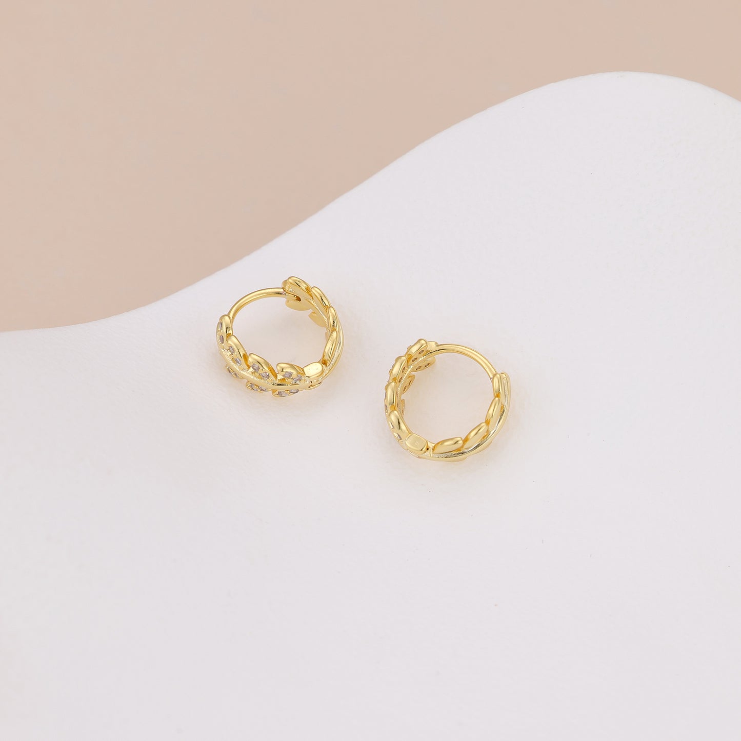 E043 gold leaf huggie hoop earrings