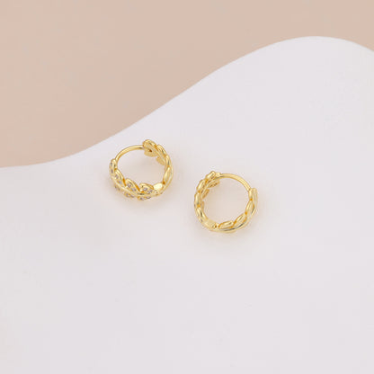 E043 gold leaf huggie hoop earrings