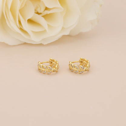 E043 gold leaf huggie hoop earrings