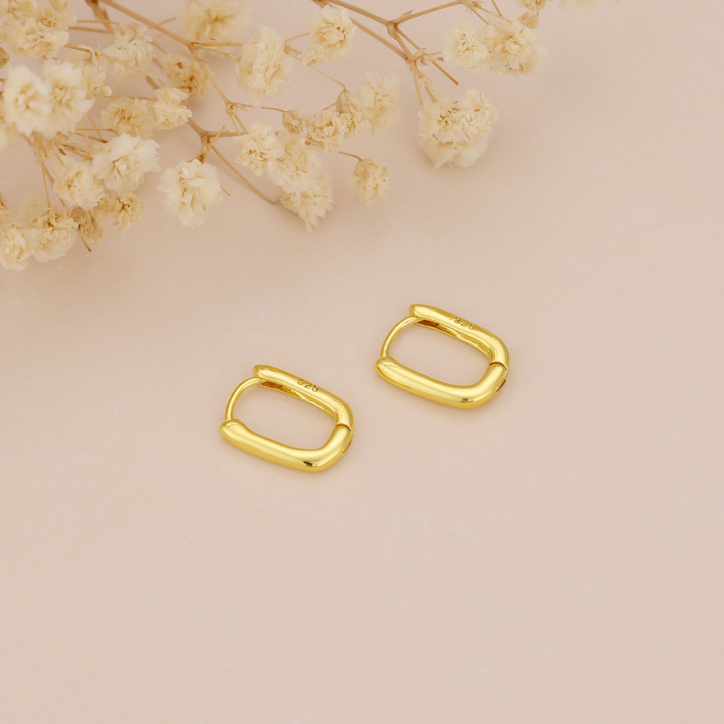 Gold Vermeil E079 oval rectangle huggie hoop earrings