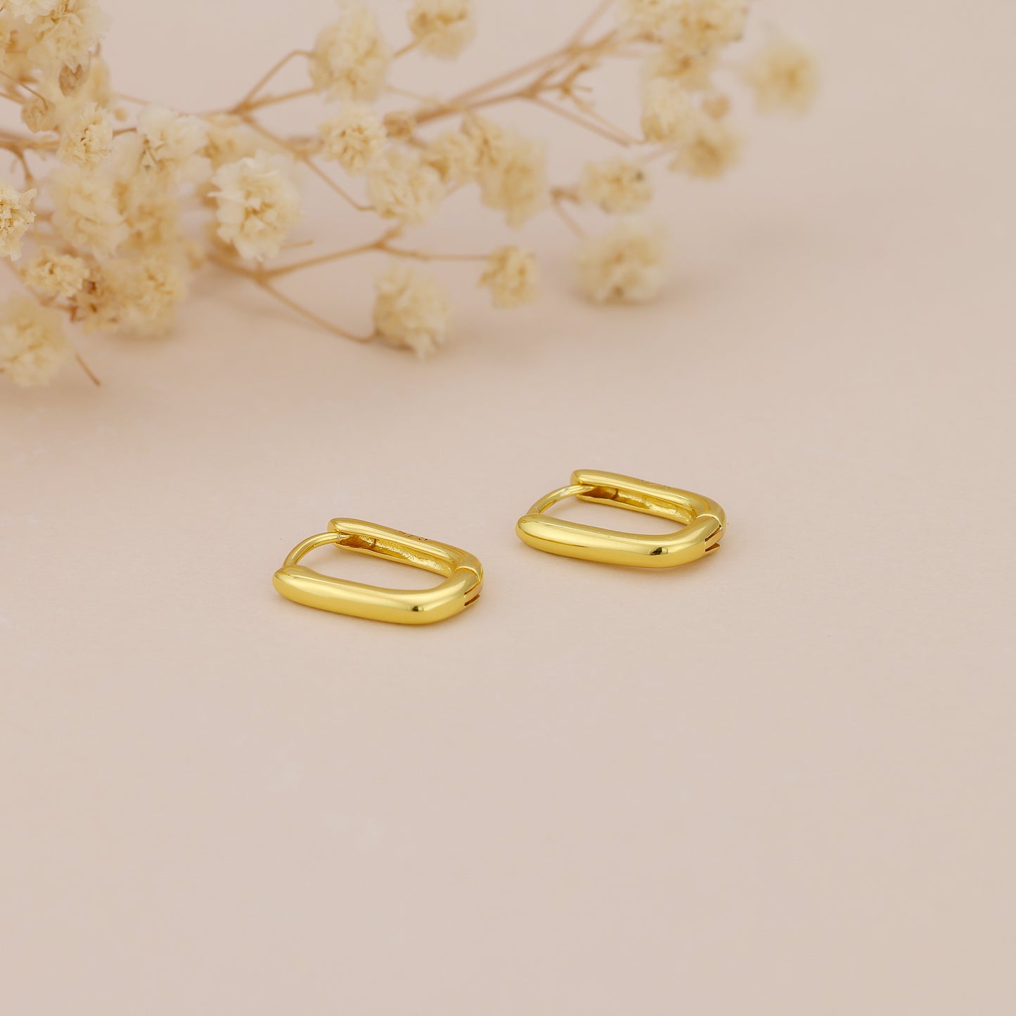 Gold Vermeil E079 oval rectangle huggie hoop earrings