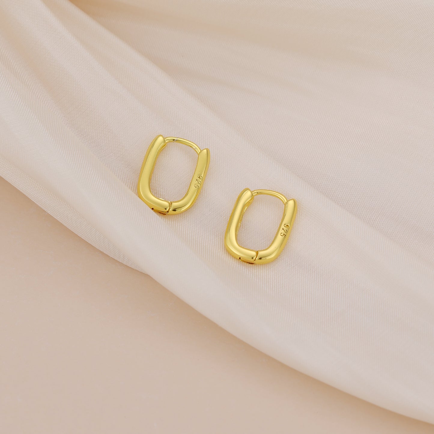 Gold Vermeil E079 oval rectangle huggie hoop earrings