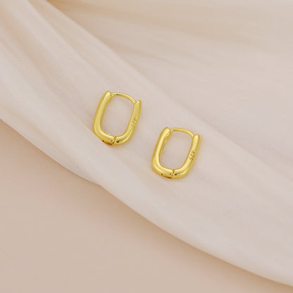 Gold Vermeil E079 oval rectangle huggie hoop earrings