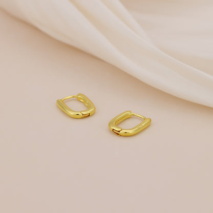 Gold Vermeil E079 oval rectangle huggie hoop earrings