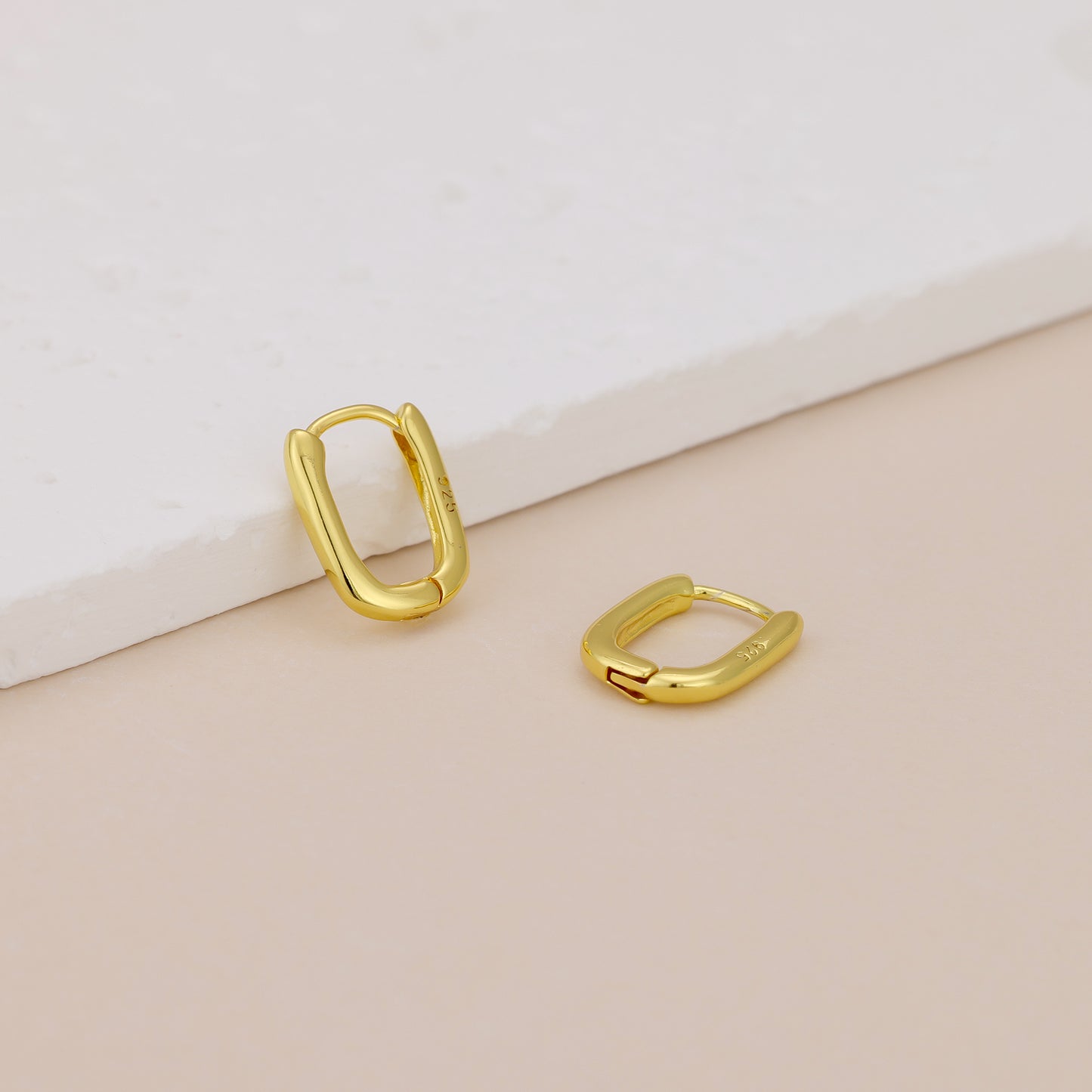Gold Vermeil E079 oval rectangle huggie hoop earrings