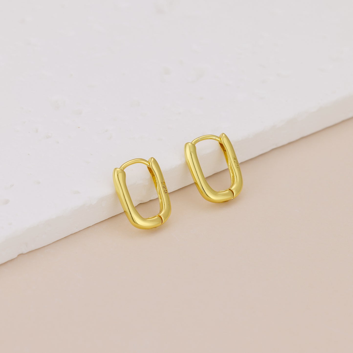 Gold Vermeil E079 oval rectangle huggie hoop earrings