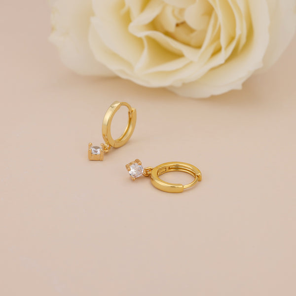 E165 gold dangle earrings, diamond drop earrings