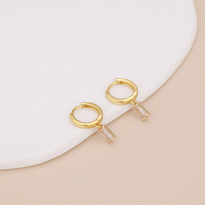 E166 gold baguette dangle huggie hoop earrings