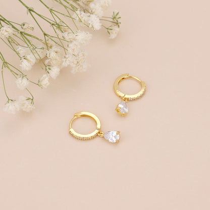 E019 gold baguette dangle huggie hoop earrings