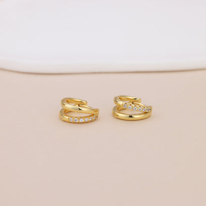 E182 double hoop huggie hoop earrings