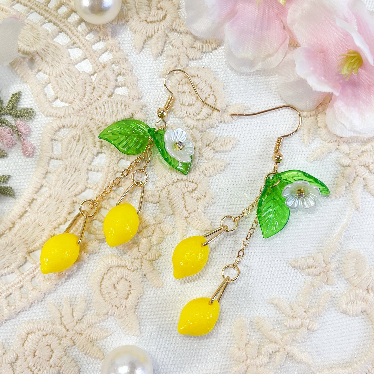E226 lemon earrings, fruit earrings, cute earrings