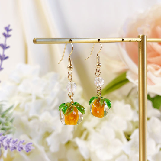E228 fruit earrings, dangle earrings, persimmon earrings
