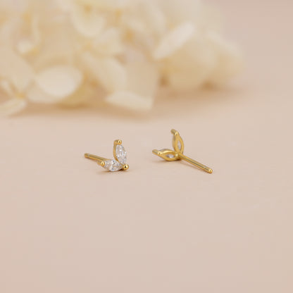 Gold vermeil E100 marquise flower stud earrings