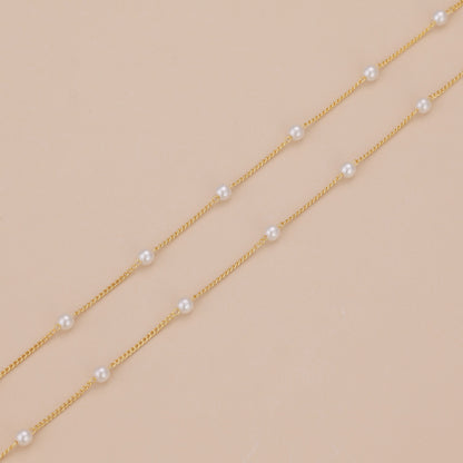 N009 satellite dainty gold Pearl Choker necklace