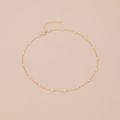 N009 satellite dainty gold Pearl Choker necklace