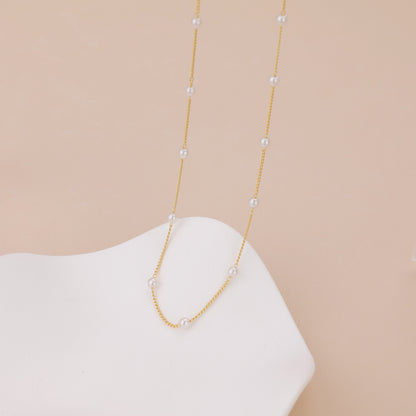 N009 satellite dainty gold Pearl Choker necklace