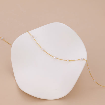 N009 satellite dainty gold Pearl Choker necklace