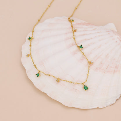 N010 dainty emerald station satellite chain necklace