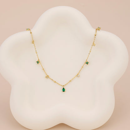 N010 dainty emerald station satellite chain necklace