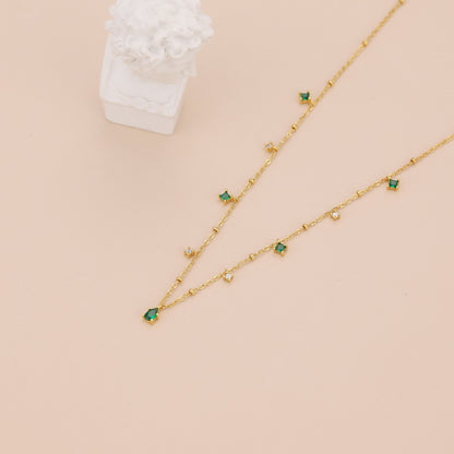 N010 dainty emerald station satellite chain necklace