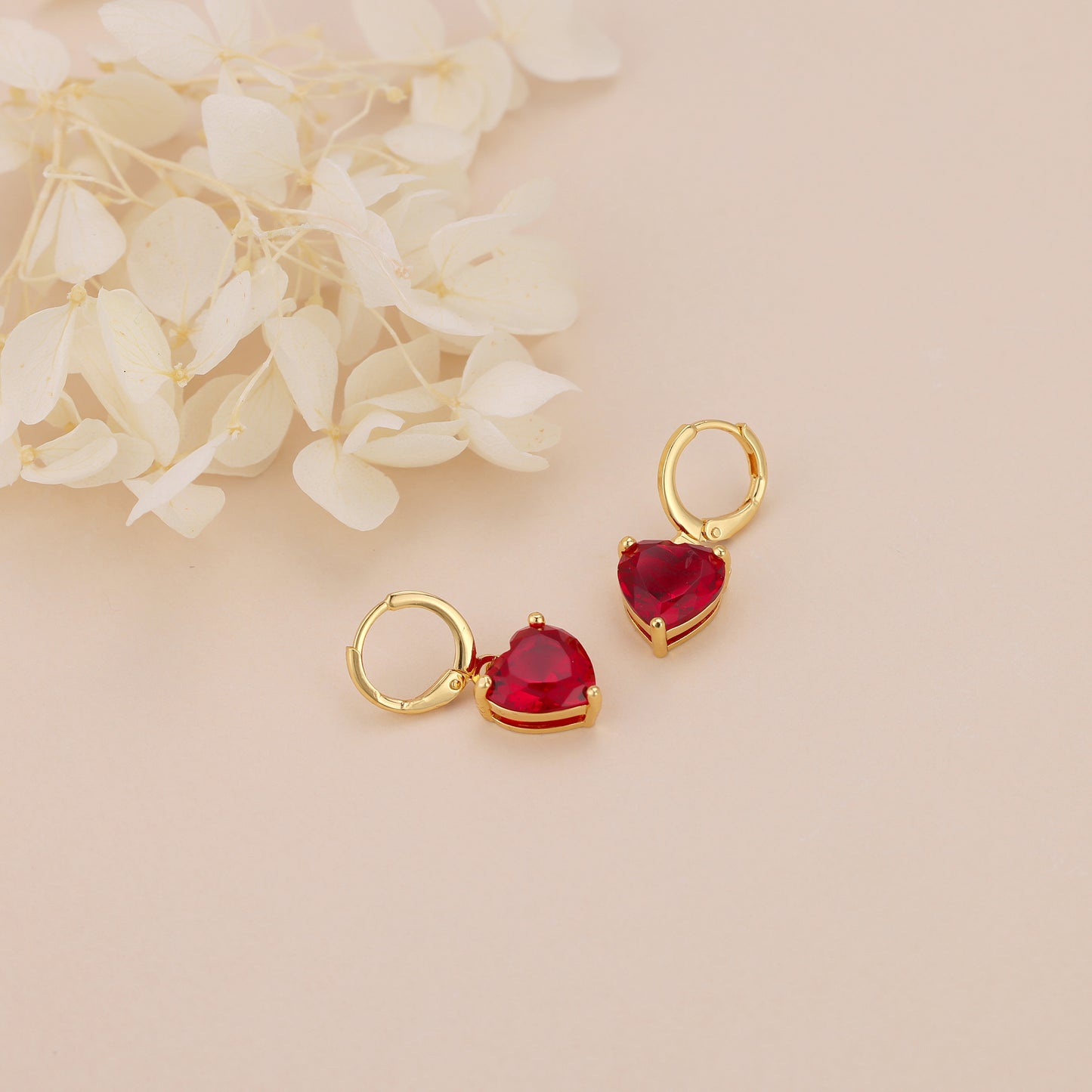E149 red heart dangle huggie hoop earrings
