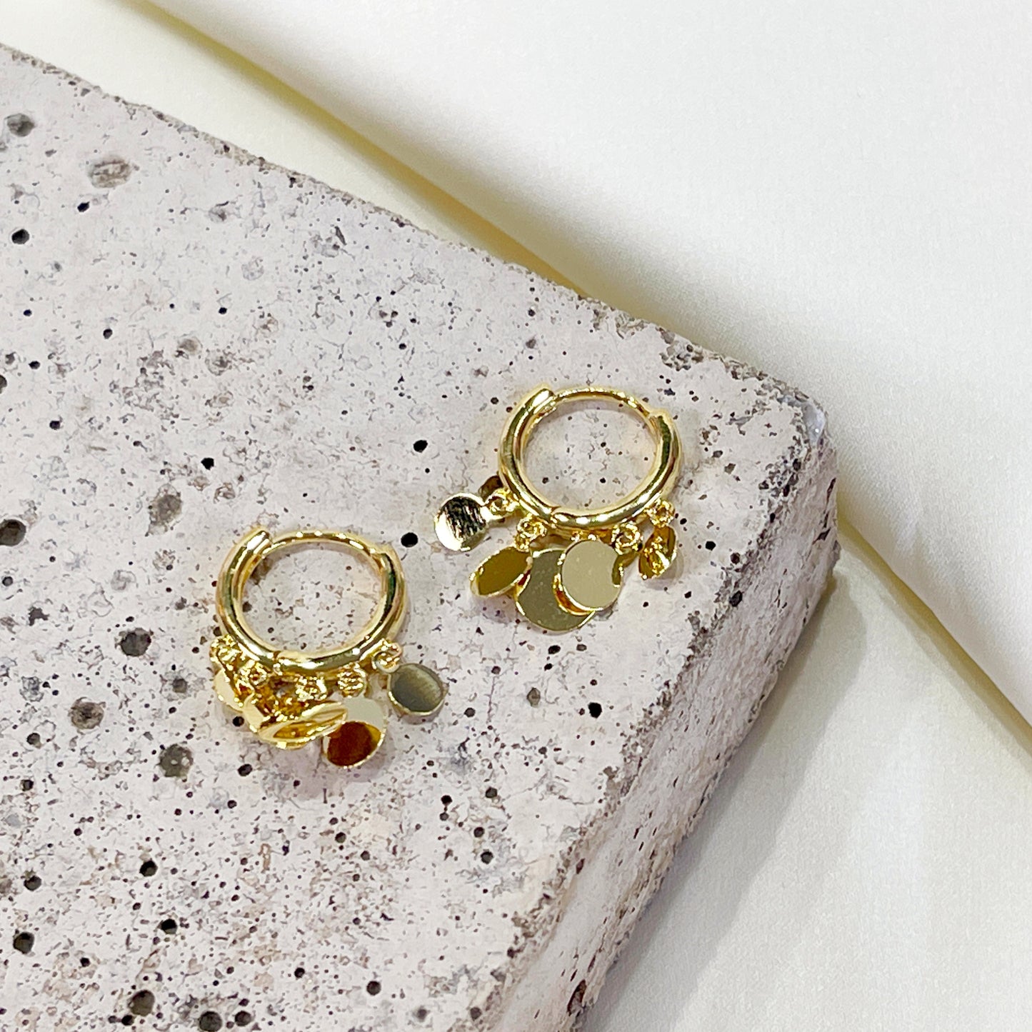 E232 gold disc earrings, disc hoop earrings, coin earrings