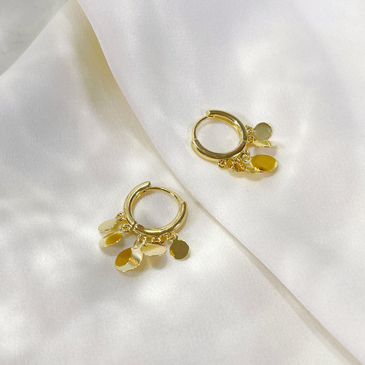 E232 gold disc earrings, disc hoop earrings, coin earrings