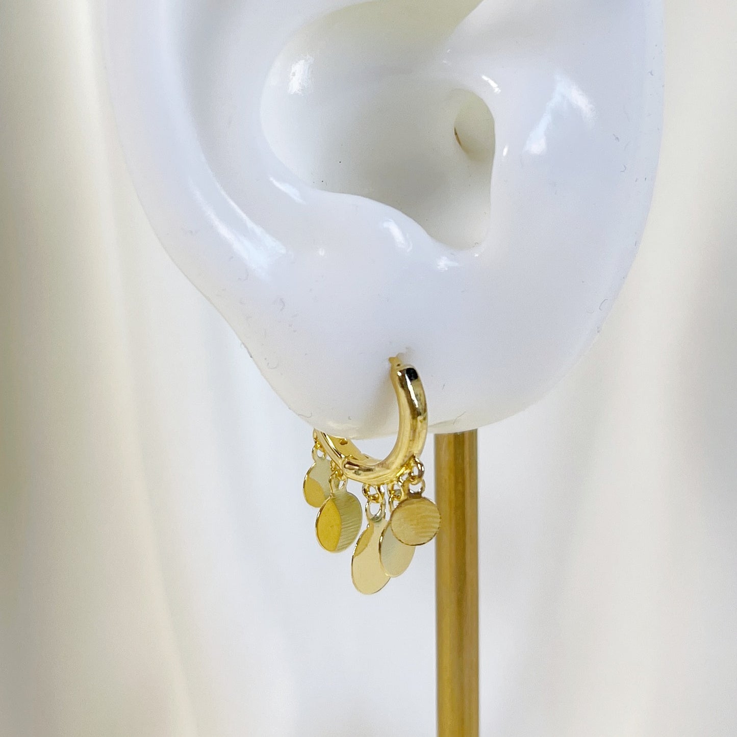 E232 gold disc earrings, disc hoop earrings, coin earrings
