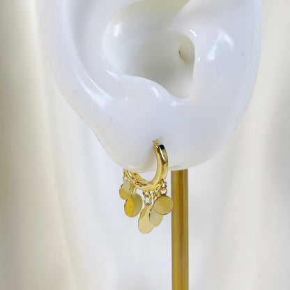 E232 gold disc earrings, disc hoop earrings, coin earrings