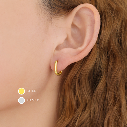Gold Vermeil E079 oval rectangle huggie hoop earrings