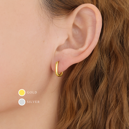 Gold Vermeil E079 oval rectangle huggie hoop earrings