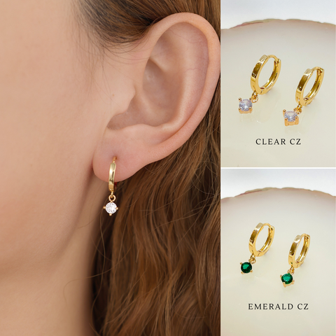 E165 gold dangle earrings, diamond drop earrings