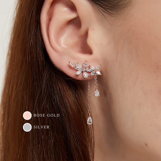 lila dainty crystal flower dangle earrings sale