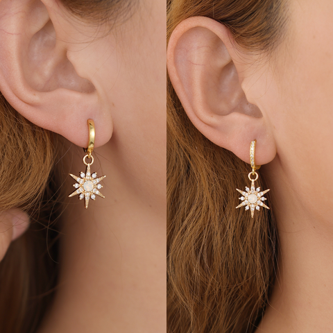 E145 Starburst Huggie Earrings, star earrings, star dangle earrings