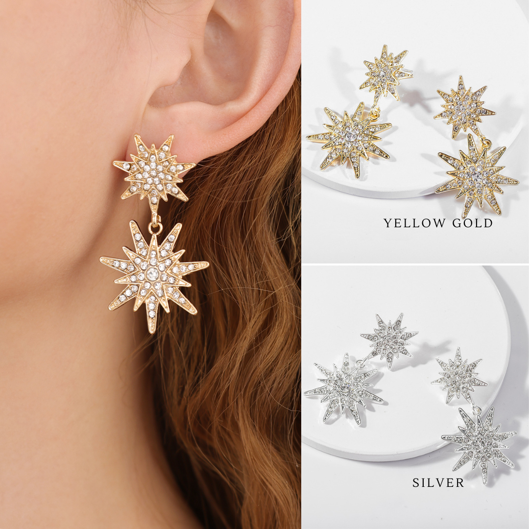 E068 statement starburst celestial dangle earrings sale