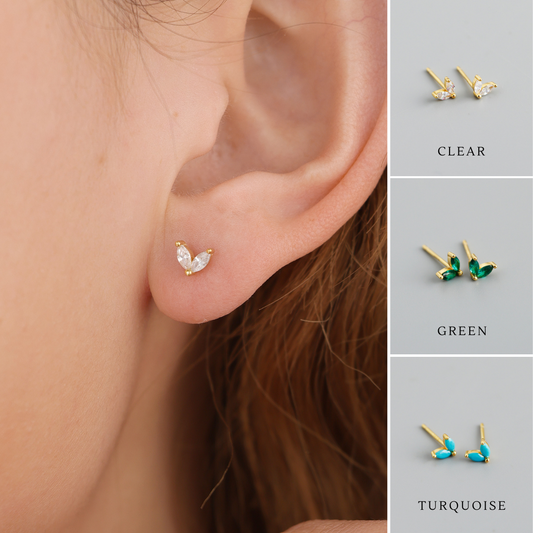 Gold vermeil E100 marquise flower stud earrings
