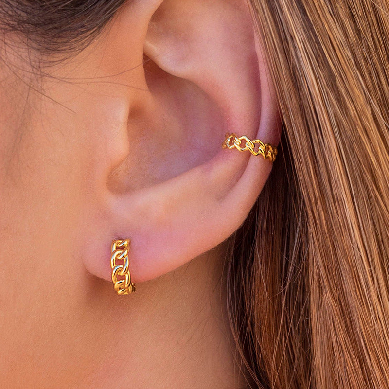 E230 chain hoop earrings, huggie hoop earrings, gold hoops