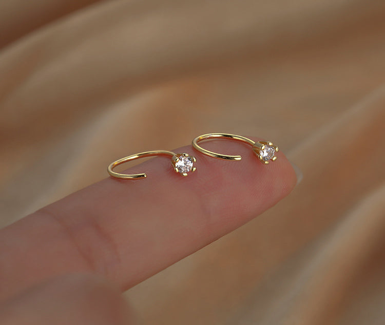 Gold Vermeil E141 dainty open huggie ear wire earrings