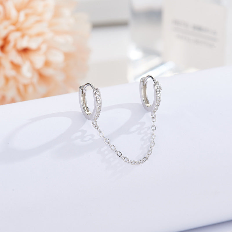E128 double hoop chain link dangle earrings
