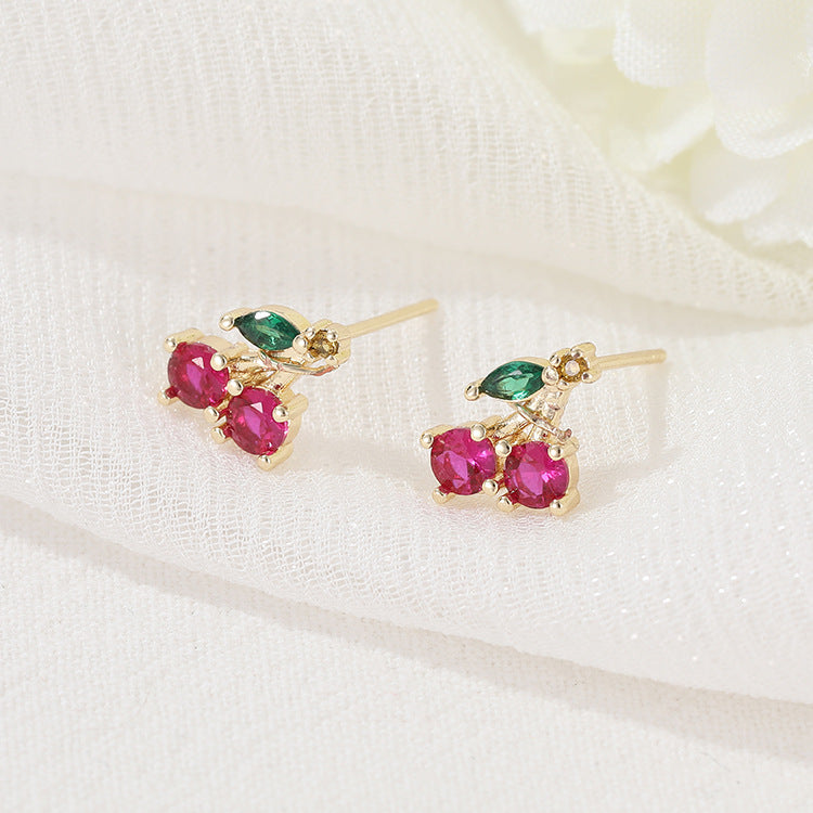 E103 cute cherry fruit stud earrings